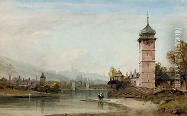 View of an Eastern European city from the river Oil Painting - William Wyld