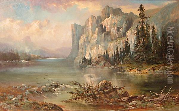 A Canyon River, Thought To Be Madison Canyon,montana Oil Painting - Charles Christian Eisele
