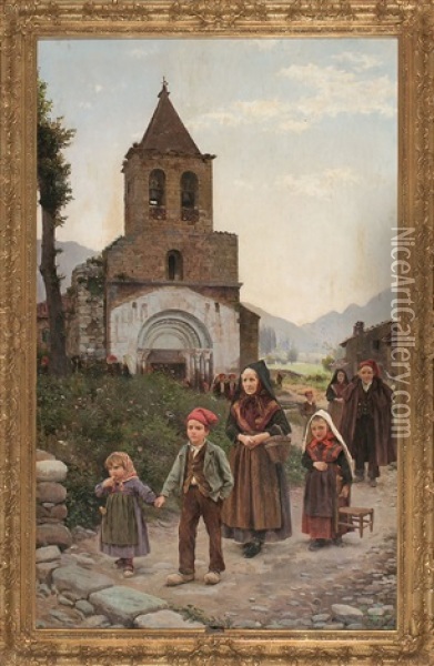 Iglesia De Sant Esteve De Llanars, Ripolles Oil Painting - Dionisio Baixeras y Verdaguer