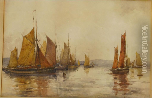 Boats In A Harbour Oil Painting - Nora Davison