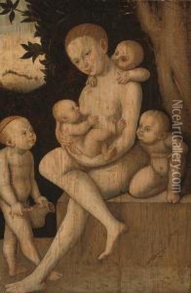 Charity Oil Painting - Lucas The Younger Cranach