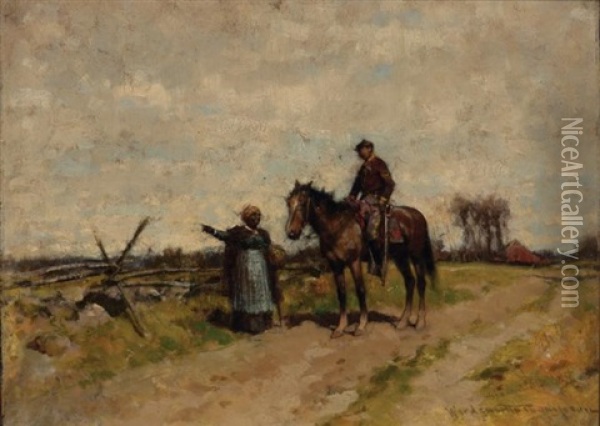 A Union Cavalryman Asking For Directions Oil Painting - Alfred Wordsworth Thompson