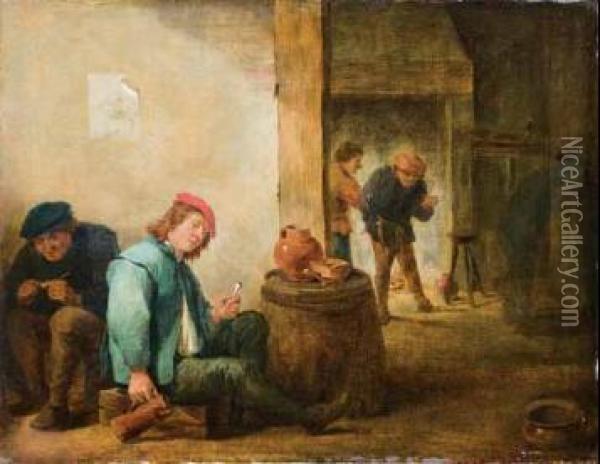 Fumatori In Una Taverna Con Focolare Oil Painting - David The Younger Teniers