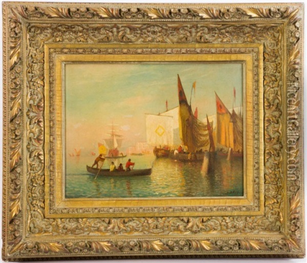 Boats On Grand Canal Oil Painting - Lemuel D. Eldred