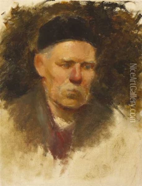 Portrait Of A Man With Black Hat And White Moustache Oil Painting - Mainie Harriet Jellett