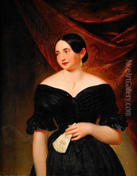 Kvinna I Svart Klanning Oil Painting - Leopold Pollak