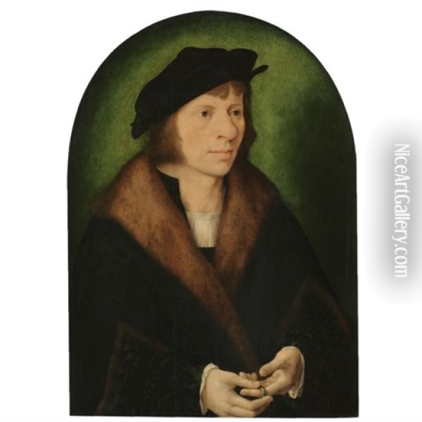 Portrait Of A Man In A Black Cap And A Fur-trimmed Coat Oil Painting - Joos Van Cleve