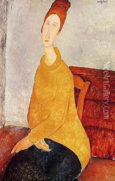 Jeanne Hebuterne In A Yellow Sweater Oil Painting - Amedeo Modigliani