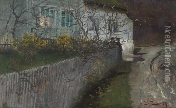 By An Old Vicarage Oil Painting - Fritz Thaulow