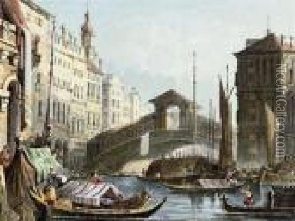 The Rialto Bridge, Venice Oil Painting - Samuel Prout
