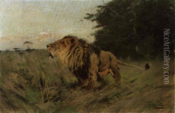 A Prowling Lion Oil Painting - Wilhelm Friedrich Kuhnert