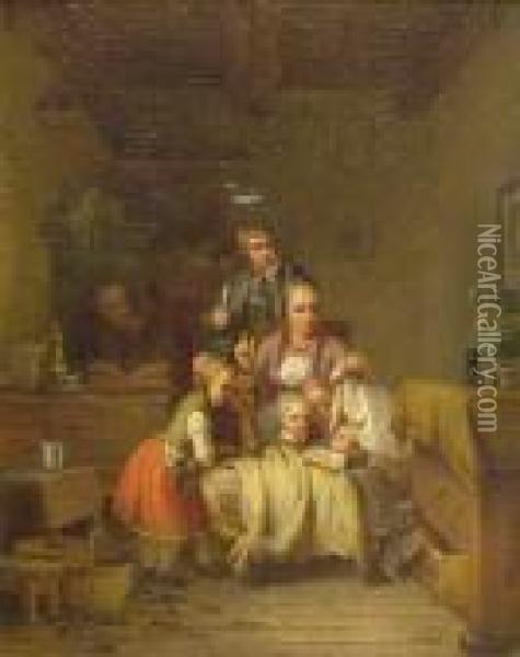 Rodzina Przy Kolysce Oil Painting - Meyer Georg von Bremen
