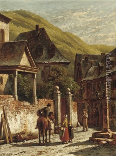 Chatting On A Village Square Oil Painting - Jacques Francois Carabain