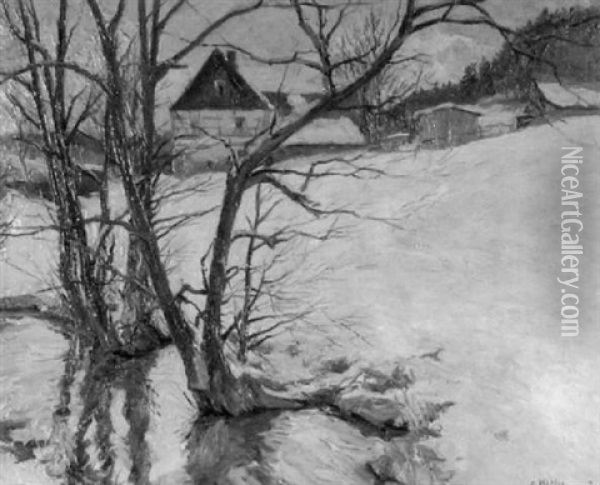 Schneelandschaft Mit Hausern Oil Painting - Georg Hoehlig