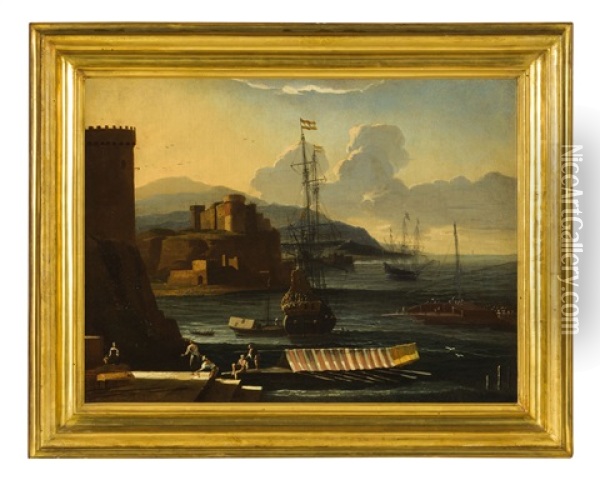Veduuta Costiera Con Porto Ideale Oil Painting - Adriaen Van Der Cabel