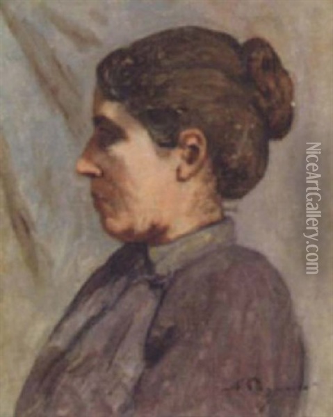 Portrait De Femme Au Chignon Oil Painting - Auguste Pegurier