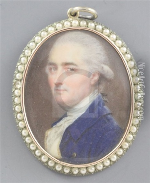 Miniature Portrait Of A Gentleman Wearing A Blue Coat Oil Painting - John Smart