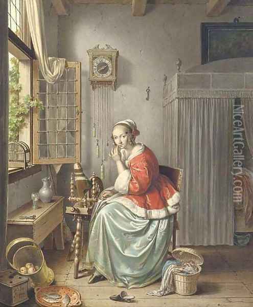 A spinner sitting beside an open window Oil Painting - Willem Joseph Laquy