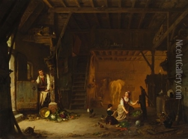 Stallszene (on 2 Joined Panels) Oil Painting - Jean Louis van Kuyck