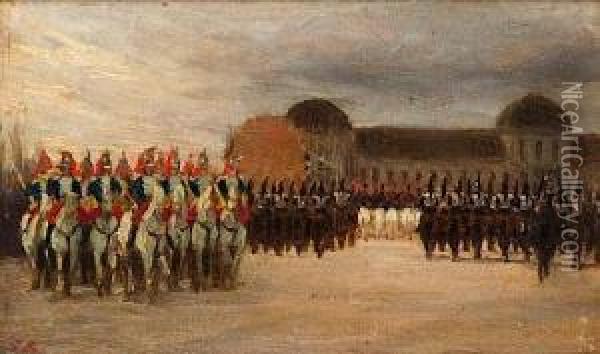 Revue De Garde Republicaine Devant L'ecole Militaire Oil Painting - Guillaume Regamey