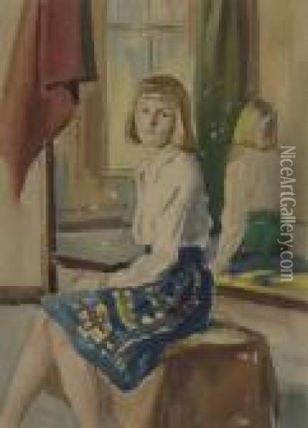 Girl In Studio Oil Painting - Mainie Harriet Jellett