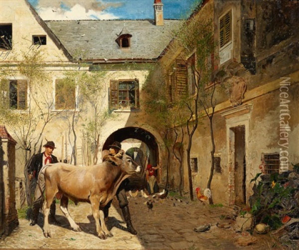 Return To The Farm Oil Painting - Franz Wenzel Schwarz