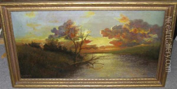 River Landscape At Sunset Oil Painting - Jean Louis, Le Jeune Prevost