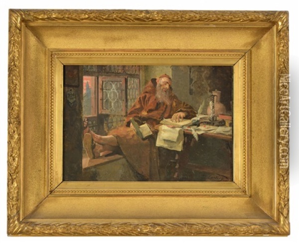 Capucin Lisant Oil Painting - Edouard Castres