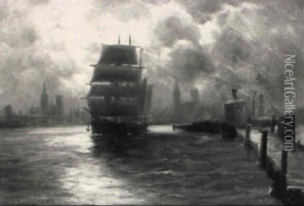 Einfahrendes Segelschiff Oil Painting - Alfred Serenius Jensen