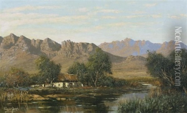 A Cottage On The Breede River Oil Painting - Tinus de Jongh