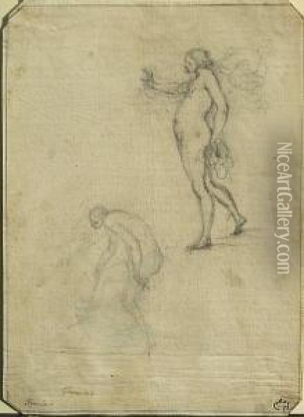 A Sheet Of Figure Studies: Two Women Oil Painting - Francesco Furini