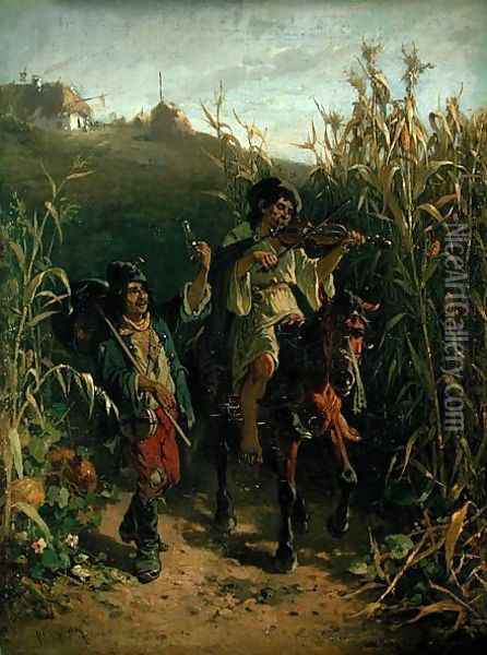 Gipsies Oil Painting - August Xaver Karl von Pettenkofen