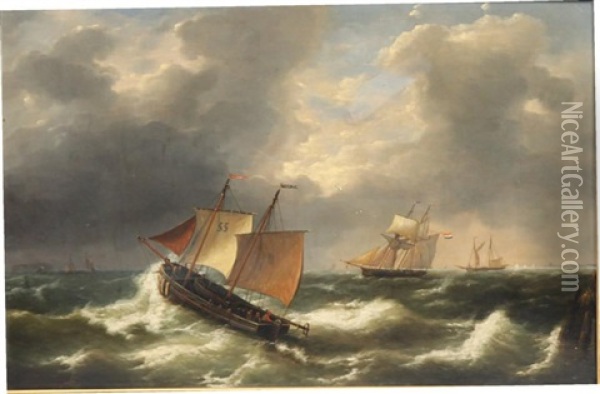 Navires Hollandais Par Grosse Mer Oil Painting - Louis Verboeckhoven the Younger
