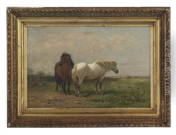 A Chestnut And A Grey In The Field Oil Painting - Frans Van Leemputten