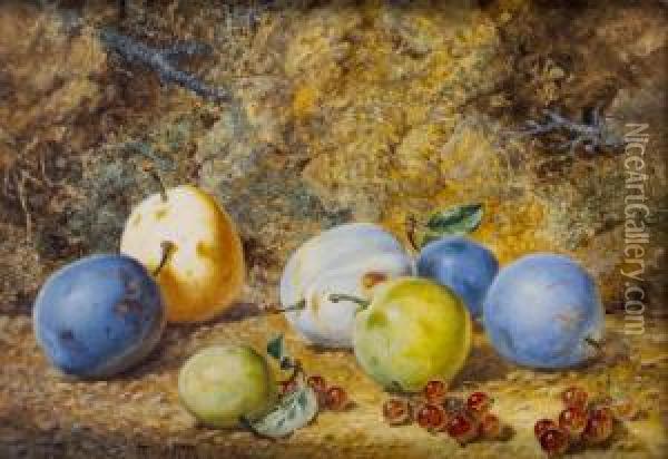 Still Life With Plums And Berries Oil Painting - Thomas Collier
