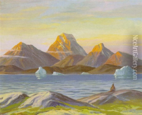 Aften I Upernaviks Skaergaard Oil Painting - Emanuel A. Petersen