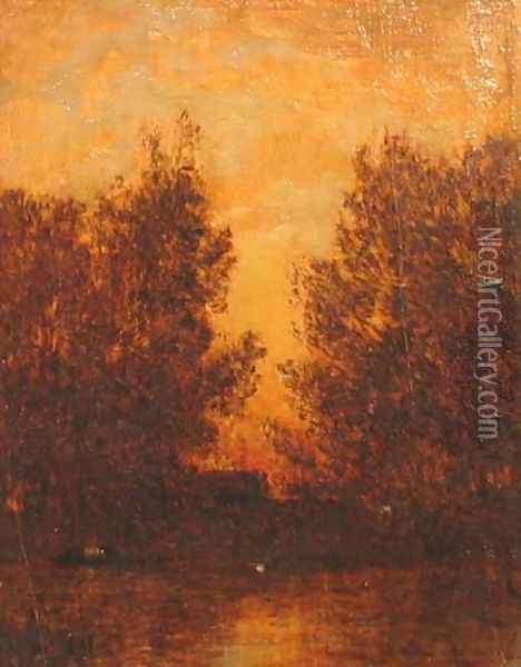 Sunset Along the River Oil Painting - Felix Ziem