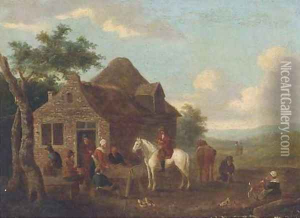 Travellers at halt by a cottage Oil Painting - Barent Gael