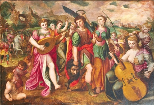 Die Bejubelung Davids Nach Dem Kampf Mit Goliath Oil Painting - Frans Floris the Elder