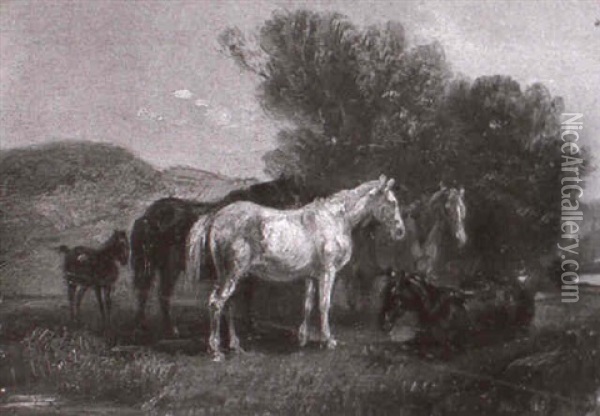 Pferde Auf Der Weide Oil Painting - Ludwig Hartmann