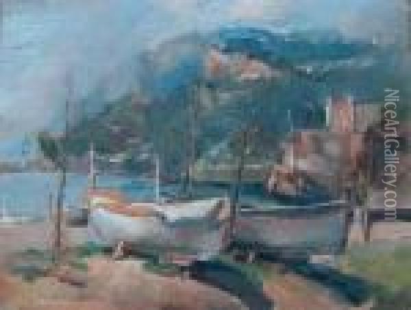 Marina Con Barche Oil Painting - Luigi Crisconio