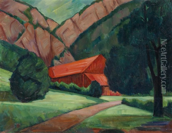 Rotes Haus, Rote Strase, Rote Berge Oil Painting - Maximilian Reinitz