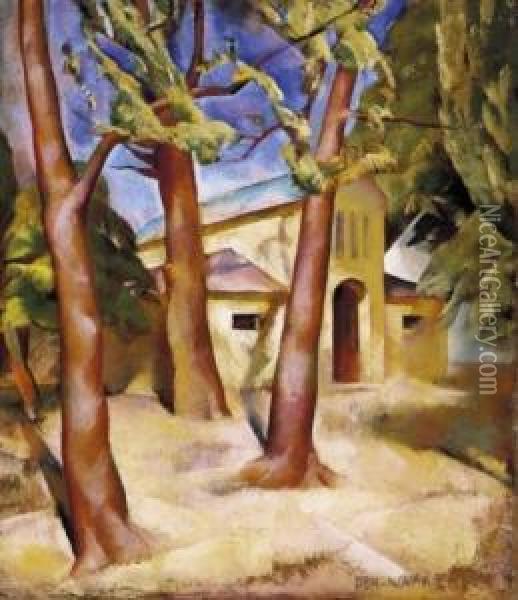 Garden Scene With Trees Oil Painting - Vilmos Aba-Novak