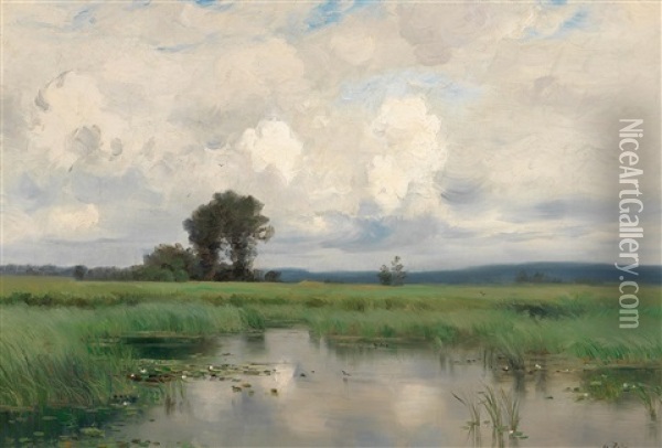 Sumpfige Landschaft Oil Painting - Leon Le Goaebe De Bellee