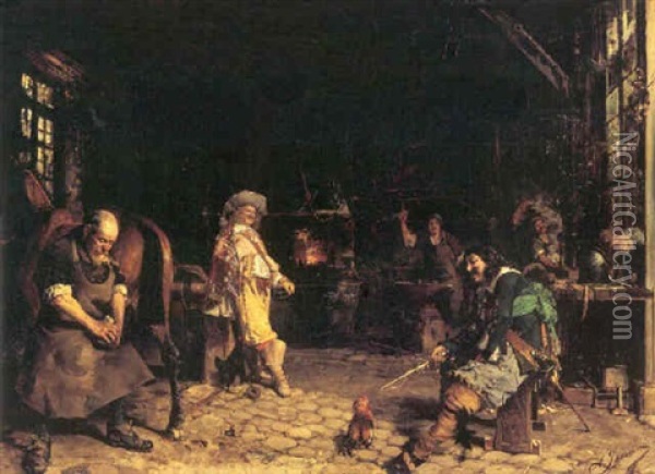 The Smithy Oil Painting - (Alfred Louis Vigny) Jacomin