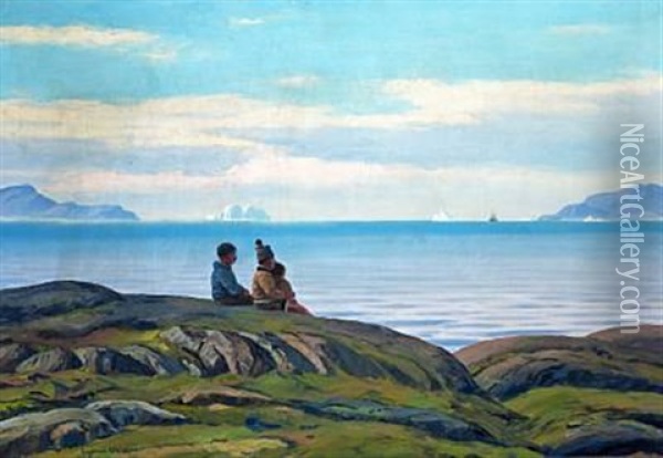 Sommerdag I Diskobugten, Nordgronland Oil Painting - Emanuel A. Petersen