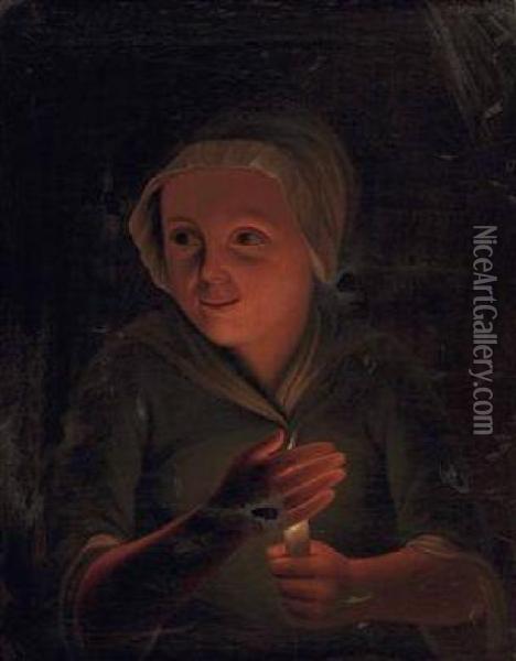 Madchen Mit Kerze Oil Painting - Godfried Schalcken