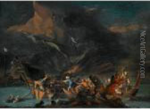 A Sea Battle Between Turks And Europeans, Said To Be The Battle Of Lepanto Oil Painting - Johannes Lingelbach