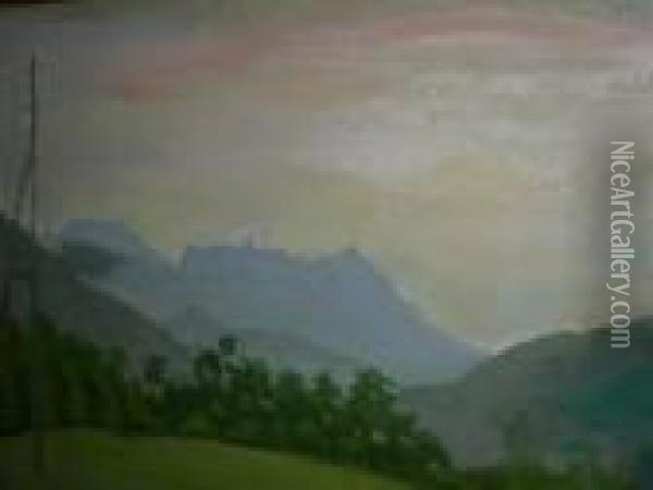 Paesaggio Montano Con Traliccio Oil Painting - Vittore Zanetti Zilla