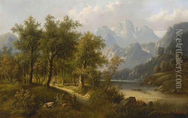 Uferweg An Einem Gebirgssee Oil Painting - Edouard Boehm